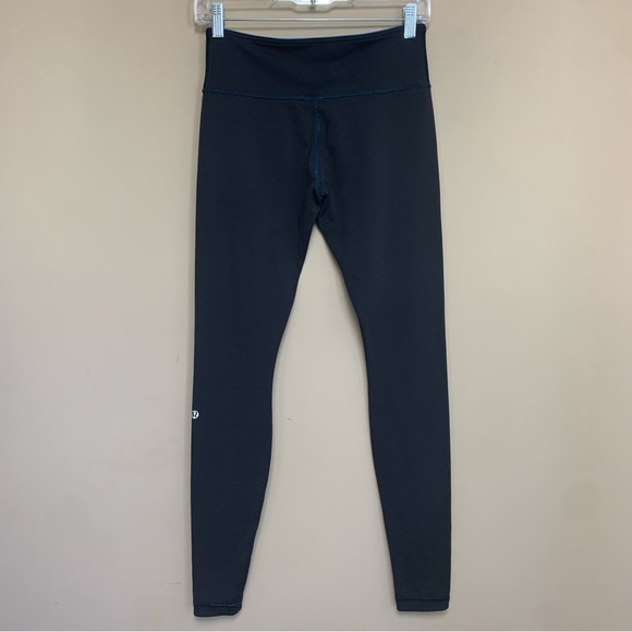 Lululemon Dark Gray Bright Blue Contrast Stitching Leggings - Picture 3 of 7